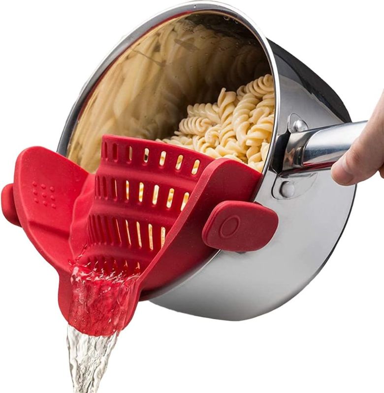 Photo 1 of 1pcs Kitchen Gizmo Snap N Strain Pot Strainer and Pasta Strainer - Adjustable Silicone Clip On Strainer for Pots, Pans, and Bowls - Kitchen Colander - Red Large
