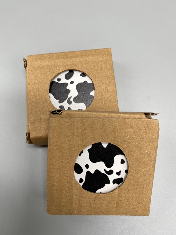 Photo 3 of Small Car Coasters 4 Pack 2.56", Absorbent Stone Coasters Ceramic Car Cup Coaster Drink Cup Holder Coasters Cow Print Animal Themed Black and White
