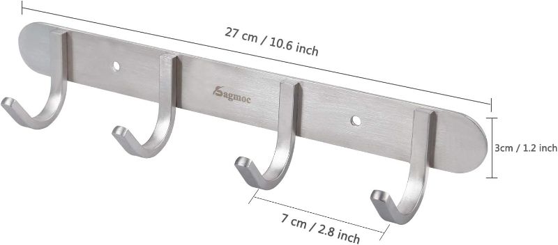 Photo 2 of Coat Hook Rack  Hook Rail Wall Mounted with 4 Hooks, Durable Wall Hangers for Bedroom, Bathroom, Foyer, Hallway (SUS304 Stainless Steel)
