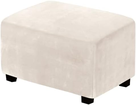 Photo 1 of 1pcs H.VERSAILTEX Ottoman Covers Slipcover Rectangle Real Velvet Plush 1 Piece Form Fit Stretch Folding Storage Covers Ottoman Slipcovers Removable Footrest Covers Elastic Bottom Washable(X-Large, Ivory)
