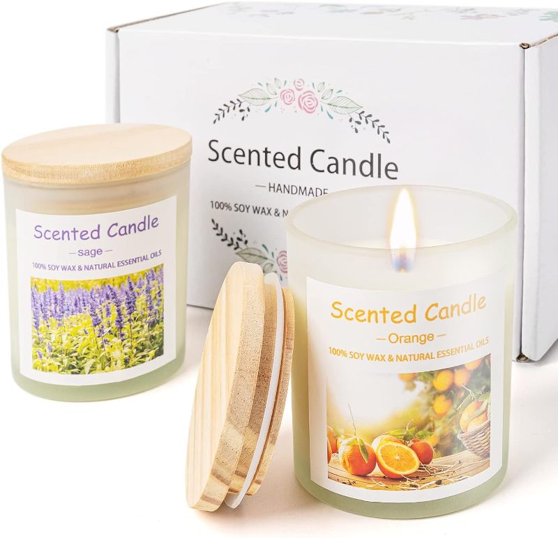 Photo 1 of 2 Pack Scented Candles,Lavender+Lemon,Scented Jar Candle-Long Lasting Soy Wax Candle,Aromatherapy Soy Scented Candles for Home,Travel,Birthday,Mothers Day Festive Gifts,Stress Relief,Decor Candles (ORANGE/SAGE)
