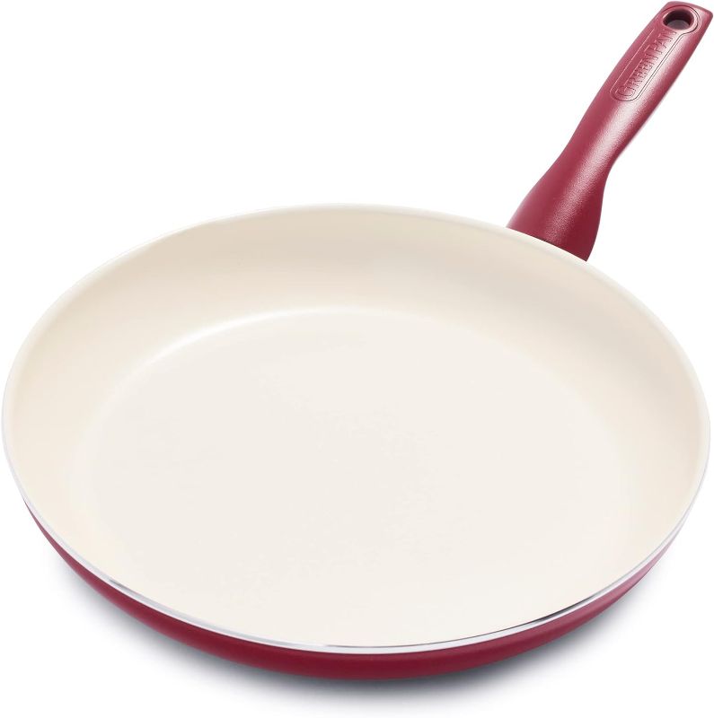 Photo 1 of Ceramic Nonstick 12" Frying Pan Skillet, PFAS-Free, Dishwasher Safe, Red
