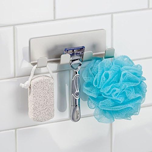 Photo 1 of InterDesign AFFIXX Strong Self-Adhesive Metro Aluminum Bathroom Shower Hook Rack for Loofahs, Razors - Silver