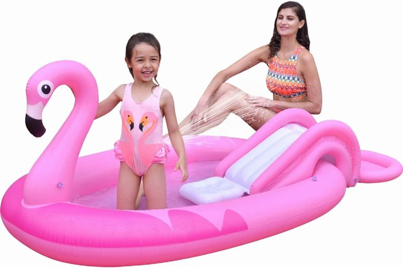 Photo 1 of Inflatable Pink Flamingo Kiddie Pool with Sprayer Capacity 245x157x21/38cm

