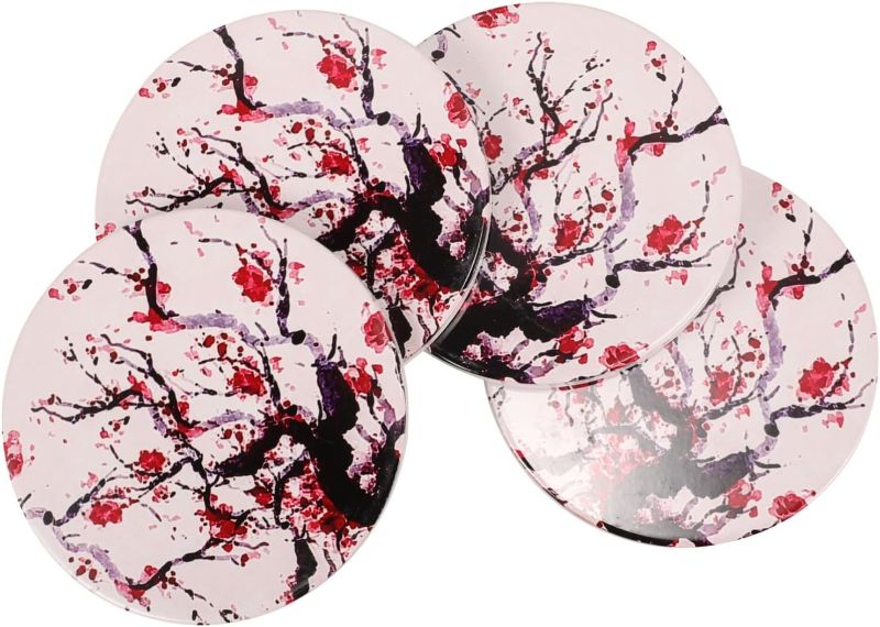 Photo 1 of Lifver Cherry Blossom Ceramic Coasters 6pcs 4inch Round Absorbent Drink Coasters Decorative Floral Print Cup Mats Table Protectors for Coffee Beverage Wine Beer
