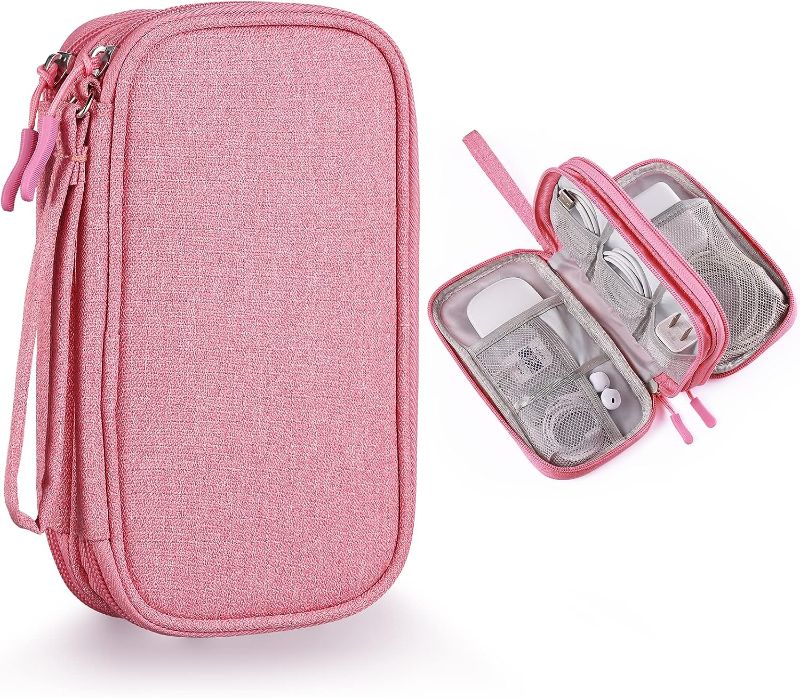 Photo 1 of 1pcs Travel Essentials for Women, Cord Organizer Storage Case Bag for Airplane Accessories & Tech Electronics (Small, Pink)
