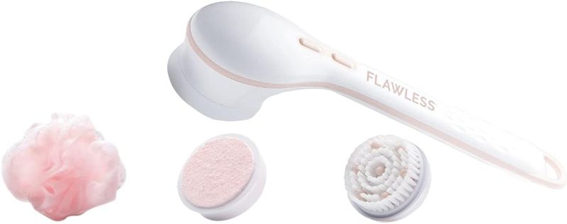 Photo 2 of Flawless Cleanse Spa Shower Wand - Cordless Spinning Bath Brush with 3 Attachments - Loofah, Cleansing, Massage, Pumice Stone Heads
