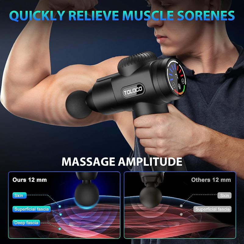 Photo 2 of TOLOCO Massage Gun, Father Day Gifts, Deep Tissue Back Massage for Athletes for Pain Relief, Percussion Massager with 10 Massages Heads & Silent Brushless Motor, Relax Gifts for Dad/Mom, Black
