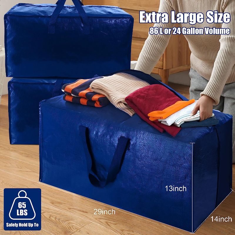 Photo 1 of 2 Pack Heavy Duty Extra Large Moving Bags with Backpack Straps - Strong Handles & Zippers, Storage Totes For Space Saving, Fold Flat, Alternative to Moving Box (X-Large-Set of 2, Blue)

