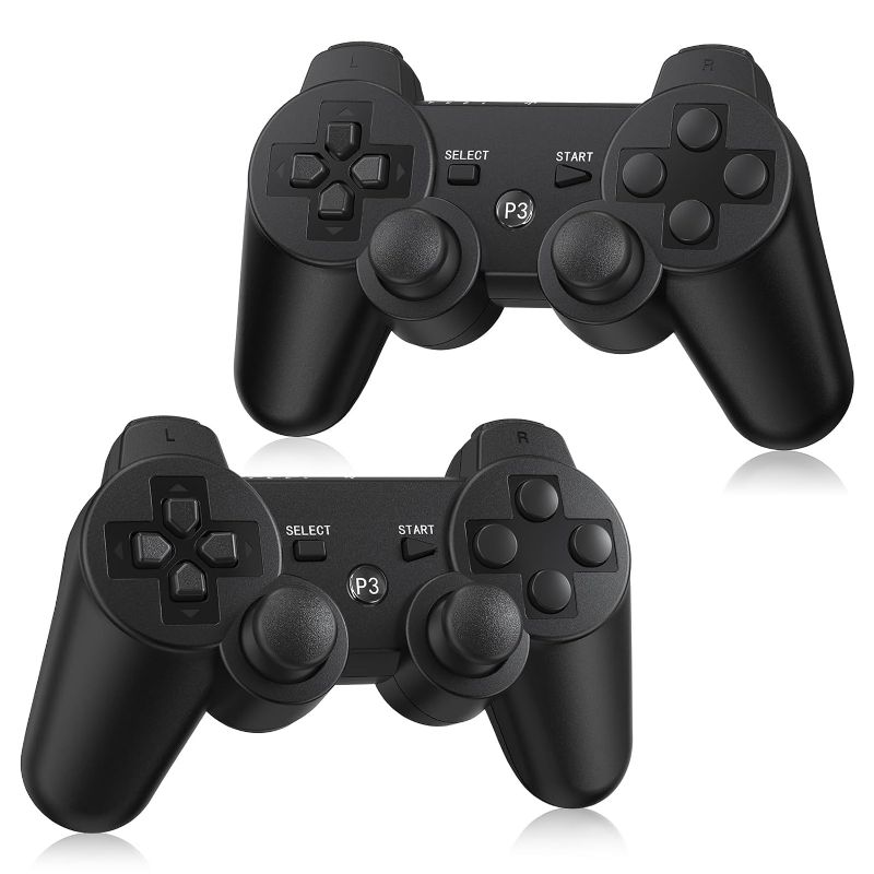 Photo 1 of PS3 Controller Wireless 2 Pack, with 2 Charging Cables, Compatible with Playstation 3 - Black
