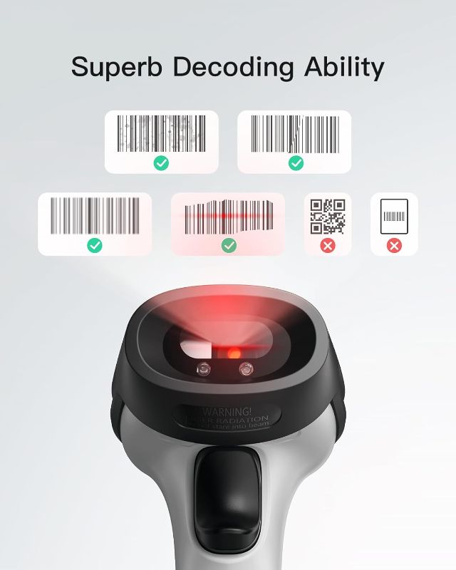 Photo 2 of Inateck Bluetooth Barcode Scanner, 1 Charge 180 Days Standby, 35m Range, Automatic Fast and Precise scanning, BCST-70
