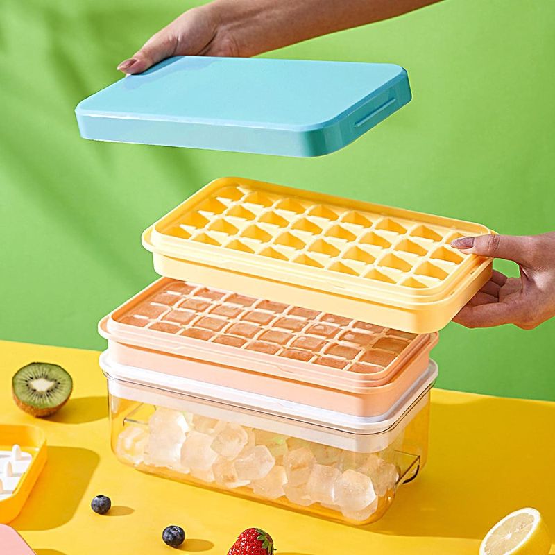 Photo 2 of Magic Box Ice Cube Tray with Lid and Bin, 64 pcs Ice Tray Kit with Ice Scoop, Ice Cube Pop Out Tray, Ice Cube Trays for Freezer, Ice Cube Molds, BPA Free, Easy Release Stackble Spill-Resistant ZZWILLB (Green)
