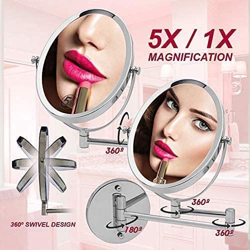 Photo 2 of CHROME Wall Mounted Bathroom Makeup & Shaving Mirror, Double Sided 5X & 1X Magnification, 13-Inch Extension Swivel Arm, Oval 6.6" x 8.6" Glass Area, Chrome