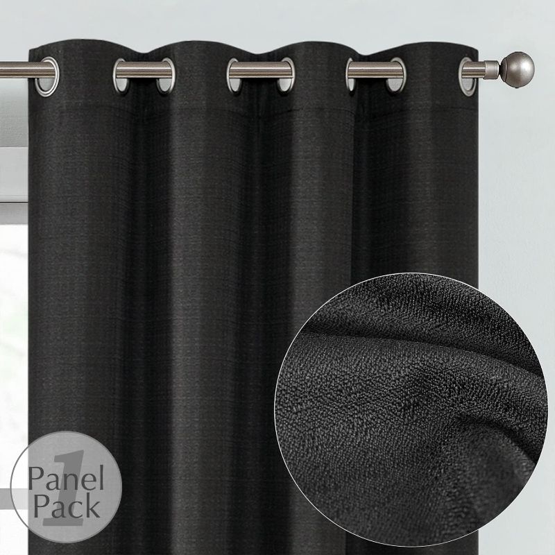 Photo 1 of 1 Pannel Black/Black urtain for Bedroom Window 84 Inches Long, Black Curtain with Lined Thermal Insulated Curtain, Grommet Top Room Darkening Curtain for Living Room (Black, 1 Panel, 50" W x 84" L)