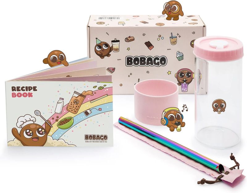 Photo 2 of 1 Pink BObaGo Reusable Boba Cup with Straw, Bubble Tea Cup with Recipe Book, Reusable Boba Cups with Lids, Boba Tumbler, Boba Tea Cup and Boba Jar, Bubble Tea Gift Set with Cup 17 ounce… (Pink Blossom, 20oz)
