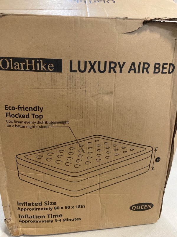 Photo 2 of Queen OlarHike Inflatable Queen Air Mattress with Built in Pump,18" Elevated Air Mattresses for Camping,Home&Guests,Fast&Easy Inflation/Deflation Airbed,Black Double Blow up Bed,Travel Cushion,Indoor
