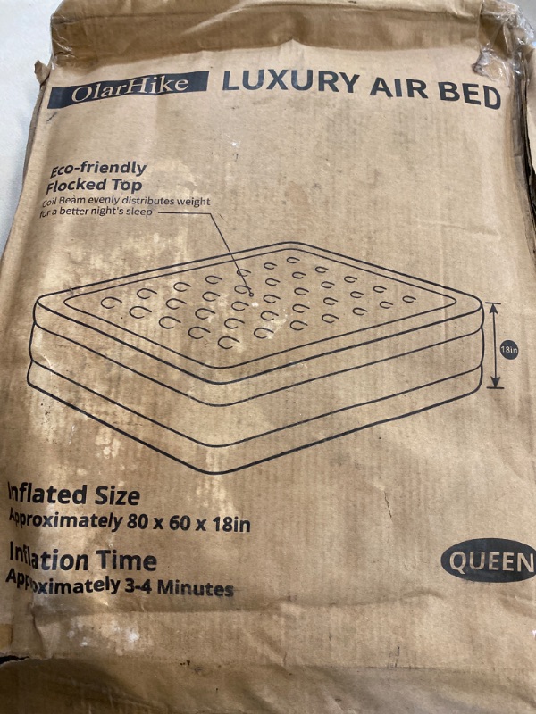 Photo 1 of Queen OlarHike Inflatable Queen Air Mattress with Built in Pump,18" Elevated Air Mattresses for Camping,Home&Guests,Fast&Easy Inflation/Deflation Airbed,Black Double Blow up Bed,Travel Cushion,Indoor
