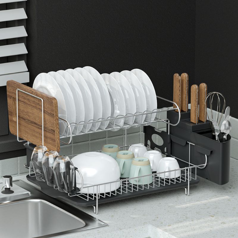 Photo 1 of Dish Drying Rack, Black - Large Dish Drainer Rack with Removable Utensil Holder, Drainboard & Swivel Spout - Modern Kitchen Utensil Organizer for Dishes, Spoons, Forks, Glasses - Rustproof Metal
