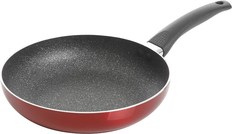 Photo 1 of 12" Metallic Red Aluminum Fry Pan With Black Speckle Non-stick Interior and Bakelite Handle
