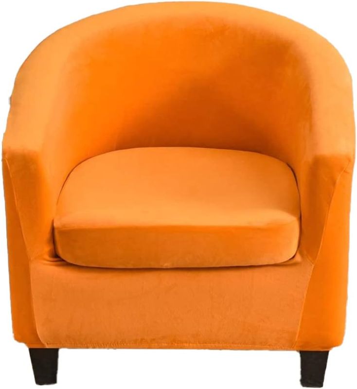 Photo 1 of cjc Velvet Club Chair Cover Slipcover,2-Piece Barrel Tub Chair Cover for Living Room Armchair Sofa Covers with Cushion Covers,Washable Furniture Protector for Club Chairs(D Velvet-Orange,1PC)
