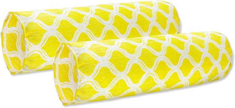 Photo 1 of 2pcs Outdoor Waterproof Decorative Bolster Pillows with Inserts for Patio Furniture, 20x6 Inch Fade Resistant Patio Garden Neck Roll Cushions for Couch Bed Sofa, Geometric Yellow
