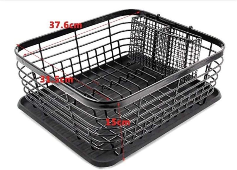 Photo 2 of Dish Rack, Drain Rack Drying Racks Black Dish Drainer Mesh Basket Drain Rack Removable Drip Tray Utensils Holder
