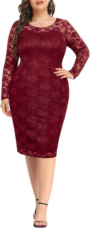 Photo 1 of 18W Pinup Fashion Plus Size Dresses for Wedding Guest Long Sleeve Cocktail Formal Party Dress for Women Sexy
