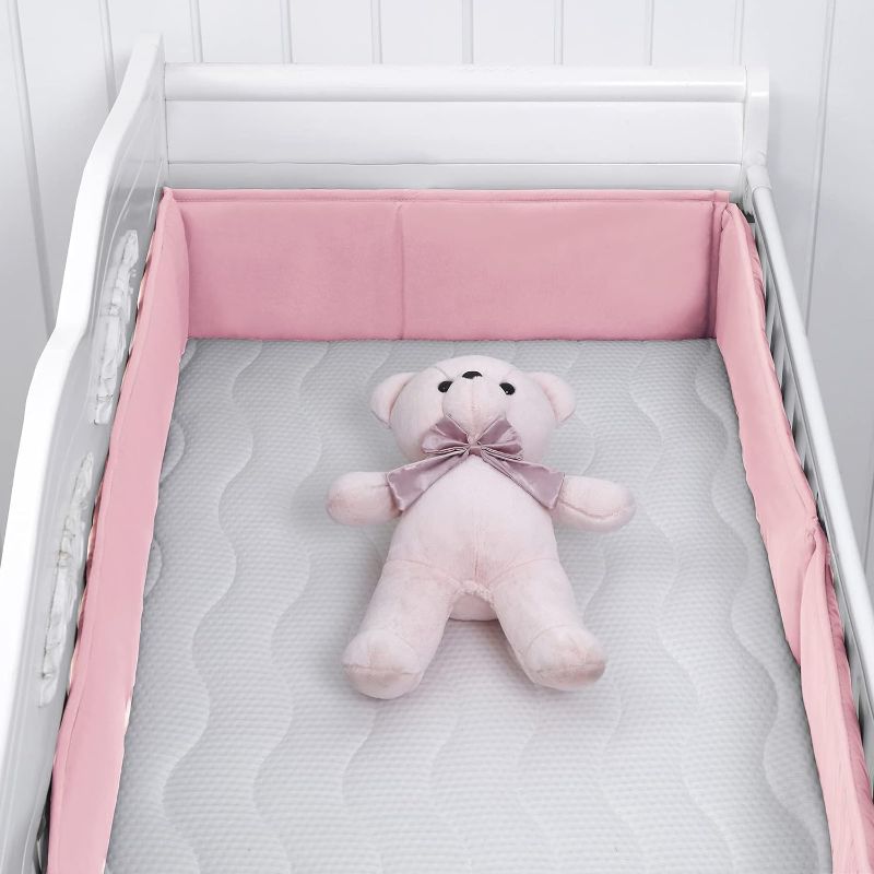 Photo 1 of Mesh Liner Breathable Baby Crib Liner Cotton Bum-per Pads for Boys Girls (Pink-TT)
