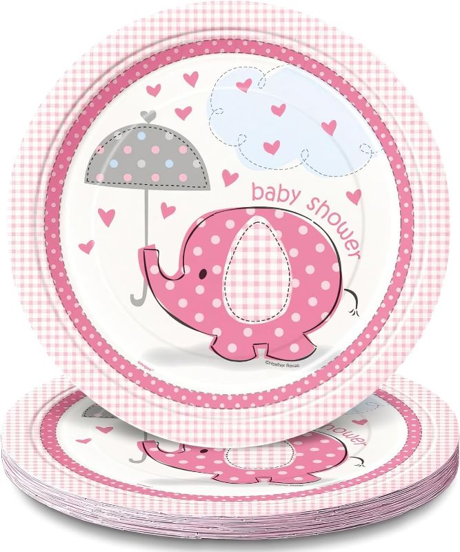 Photo 1 of Unique Baby Shower Elephant Round Dinner Paper Plates, Cups, Napkins, Balloons and Much More Serves 20 People
