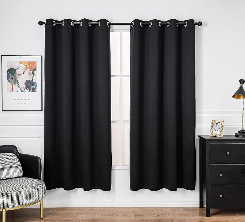 Photo 1 of 1 Blackout Curtains 84 INCHES Length,Grommet Doorway Privacy Thermal Insulated Room Darkening Light Blocking Vertical Curtains for Living Room/Bedroom/Sliding Door/Patio 1 Panel (Black,W52XL84)
