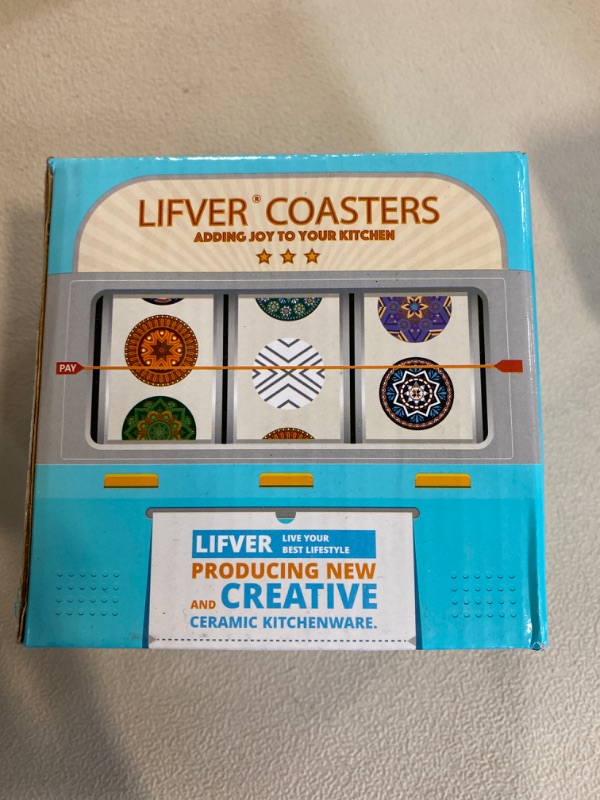 Photo 3 of 6 Pcs LIFVER Coaster Set Drink Coasters Colorful Patterns Sandstone from Style Ceramic Coasters Cup Suitable for Kinds of Cups Home Decor Round Coasters, 4 Inches Coffee Coasters
