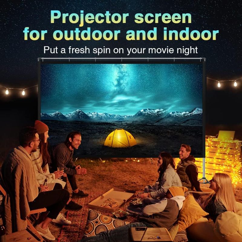 Photo 2 of [Upgraded] MOOKA Family Projector Screen and Stand, 100- inch Projector Screen Outdoor with Carry Bag, 16:9 4K HD Rear Front Outdoor Movie Screen Wrinkle-Free, Easy to Assemble for Home Theater
