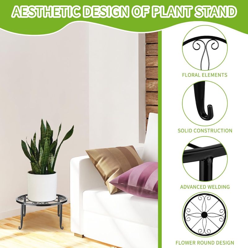 Photo 2 of 3 Pack Metal Plant Stands for Outdoor Indoor Plants, Heavy Duty Flower Pot Stands for Multiple Plant, Anti-Rust Iron Plant Pot Shelf, Round Potted Plant Holder for Garden Home (Black)
