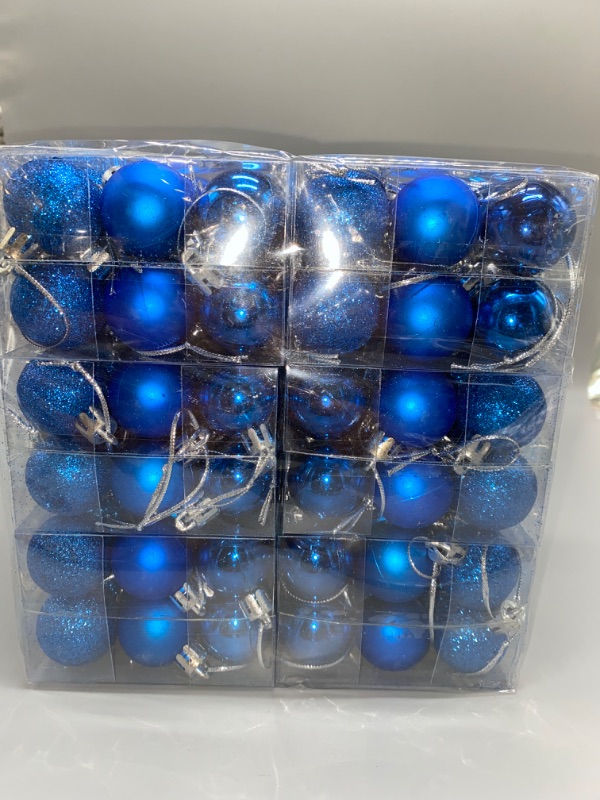 Photo 3 of Shappy 144 Pcs Mini Christmas Ball Ornament 1.18" Christmas Tree Decorations 3Styles Small Christmas Shatterproof Ball with Hanging Loop for Holiday Party Wreath Xmas Tree Decor (Royal Blue)
