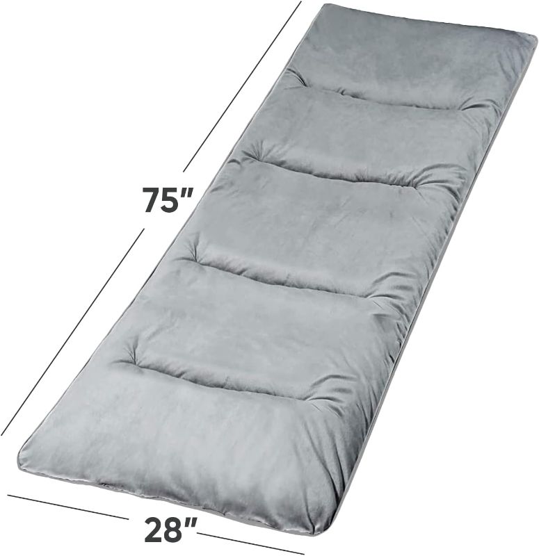 Photo 2 of Cot Mattress Pad for Camping, Outdoor Tent Sleeping Mat with Waterproof Bottom, Soft Comfortable Cotton Thick Foldable Pads for Traveling Hiking Office, 75” x 28” XL, Gray/Navy Blue(Pad Only)
