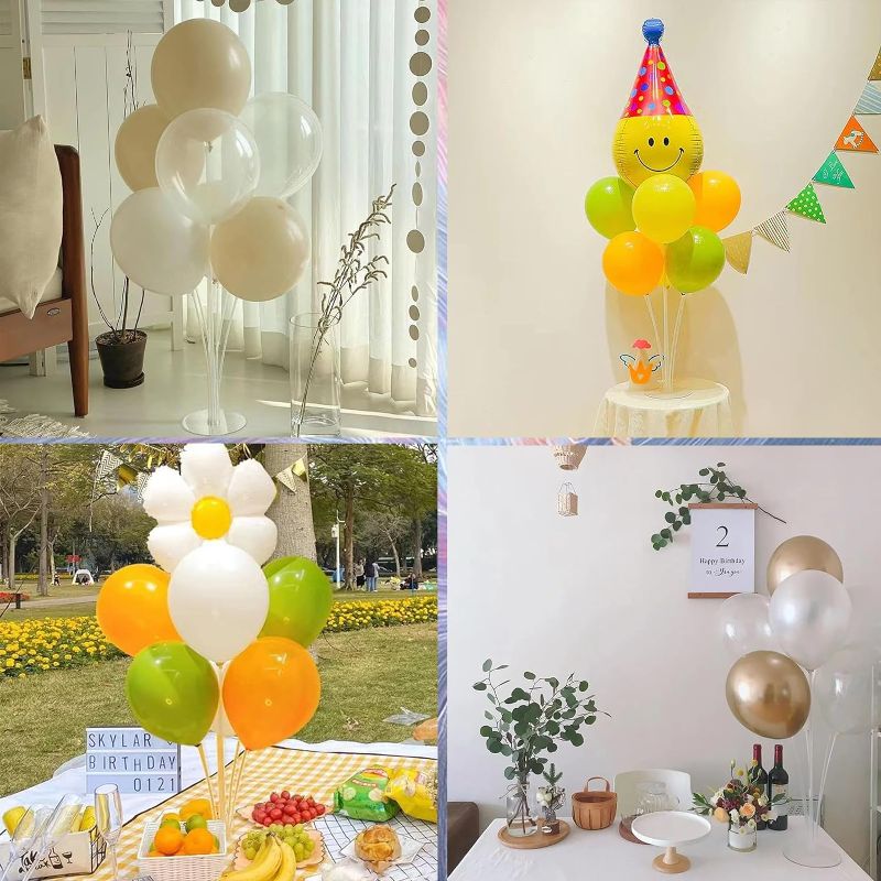 Photo 2 of 7 Sets 28 Inch Balloon Stand Kits, Balloon Sticks with Base For Table Floor Graduation Baby Shower Happy Birthday Engagement Fiesta Party Decorations Class
