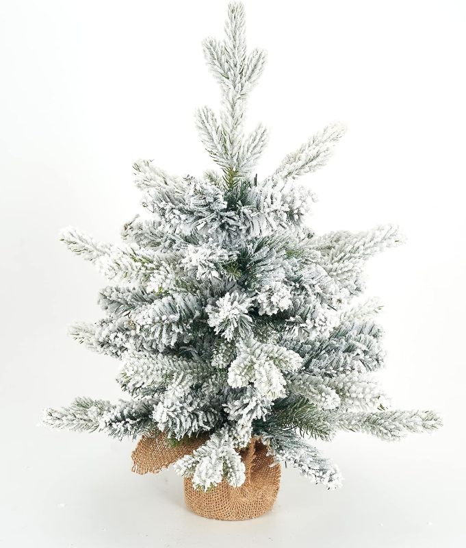 Photo 3 of Tabletop Christmas Tree Artificial Mini Small 18 inches Snow Flocked Xmas Pine Tree for Table Desk Home Christmas Decor For DIY
