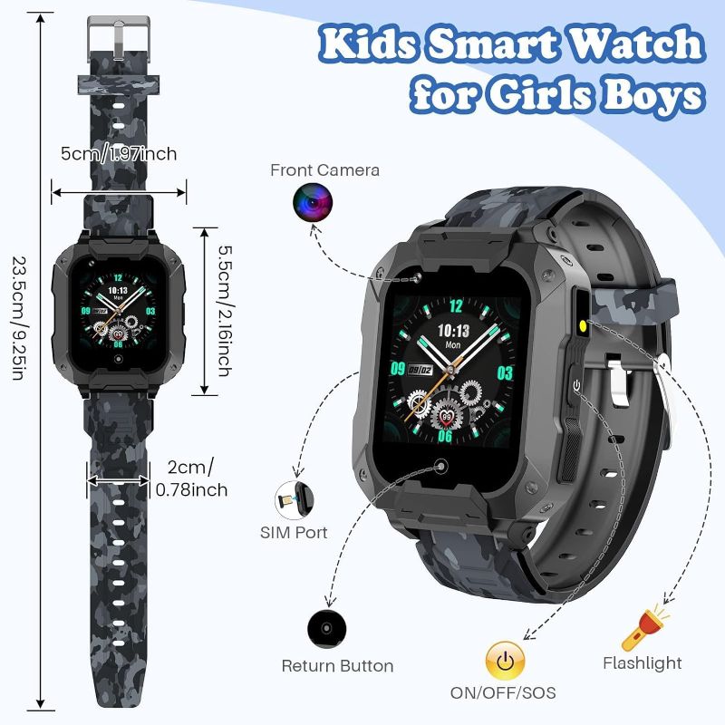 Photo 2 of cjc 4G Kids Smart Watch with GPS Tracker and Calling, HD Touch Screen Kids Cell Phone Watch Combines SMS, Voice, Video Call, SOS, WiFi, Pedometer Function, GPS Tracking Watch for Kids Boys Girls 6-12
