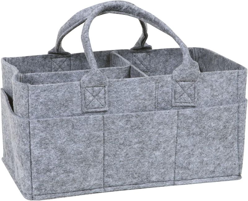 Photo 1 of Sammy & Lou Collapsible Light Gray Felt Storage Caddy, Divided Design To Keep Diapers, Wipes And Changing Items Organized, Two Handles, 12 in x 6 in x 8 in
