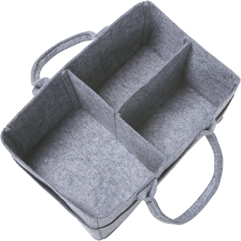 Photo 2 of Sammy & Lou Collapsible Light Gray Felt Storage Caddy, Divided Design To Keep Diapers, Wipes And Changing Items Organized, Two Handles, 12 in x 6 in x 8 in
