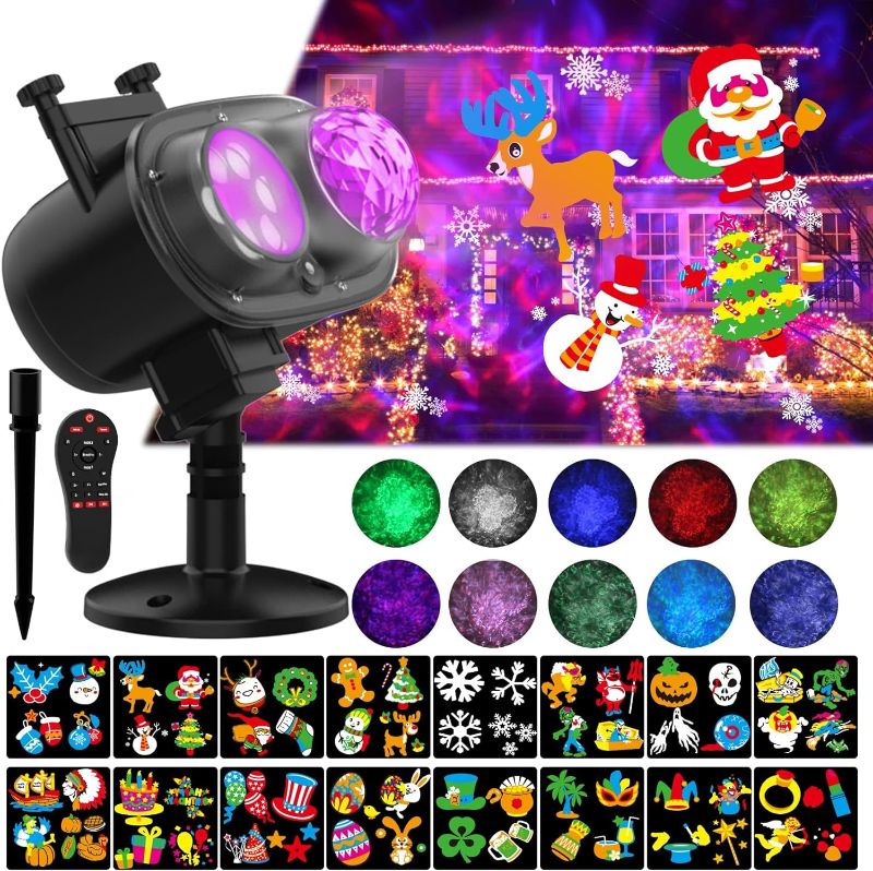 Photo 1 of 4th of July Decorations Projector Lights Outdoor, Waterproof 2-in-1 Ocean Wave Effect Holiday Projector Lights with 16 Slides Patterns & 10 Colors for House Garden Yard Memorial Day Decorations
