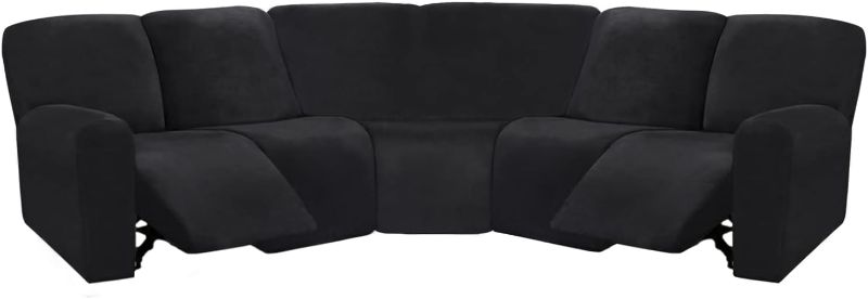 Photo 1 of ULTICOR 7-Piece L Shape Sectional Recliner Sofa Covers, Velvet Stretch Reclining Couch Covers for Sofa, Thick, Soft, Washable (Black, 5 Seat Cover)
