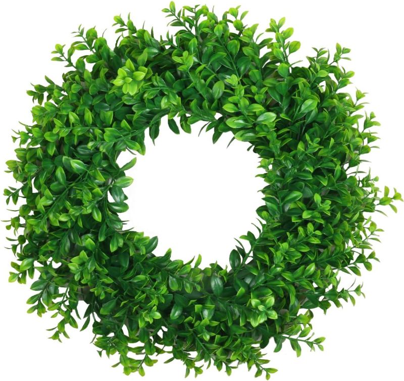 Photo 1 of U'Artlines 13" Front Door Wreaths Artificial Spring Summer Greenery Hanging Garland for Home Wedding Wall Window Decoration (17'' Boxwood,1)
