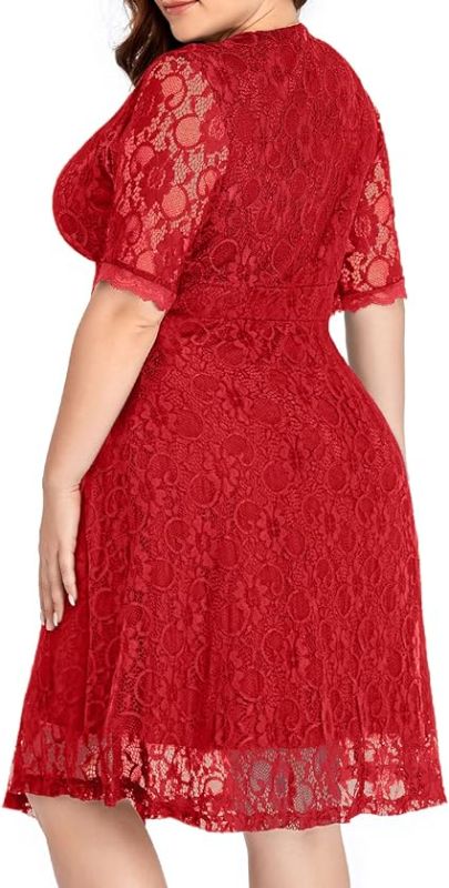 Photo 2 of Size 18W Women's Plus Size Wedding Guest Cocktail Party Semi Formal Lace Wrap V Neck Knee Length Dress
