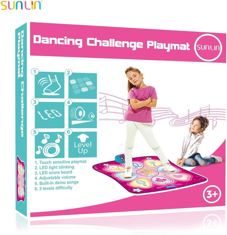 Photo 2 of SUNLIN Dance Mat - Dance Mixer Rhythm Step Play Mat - Dance Game Toy Gift for Kids Girls Boys - Dance Pad with LED Lights, Adjustable Volume, Built-in Music, 3 Challenge Levels (3-12 Years Old)
