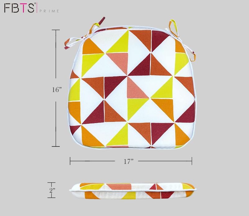 Photo 1 of Fabritones Outdoor Chair Cushions Orange Triangular Set of 2 Patio Seat Cushions with Ties 16x17 Inch Square Chair Pads
