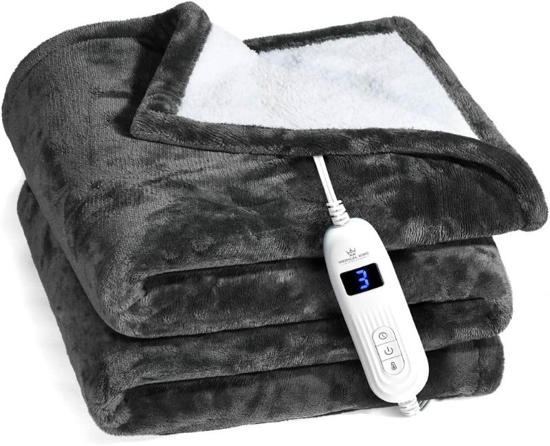 Photo 1 of Medical king Heated Blanket, Machine Washable Extremely Soft & Comfortable Electric Blanket Throw Fast Heating with Hand Controller 10 Heating Settings & auto Shut-Off (Gray, 50 x 60)
