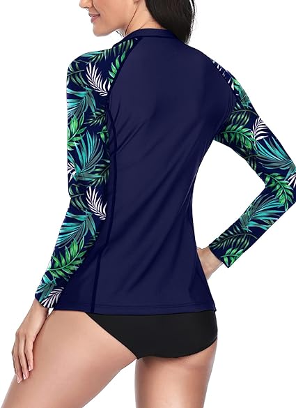 Photo 2 of (L) Daci Women Long Sleeve Rashguard Top Zip Front Swimsuits Top Sun Protection Crew Neck Swim Shirt No Bottom
