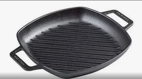 Photo 1 of 13 Inch Square Cast Iron Grill Pan. Pre-seasoned Grill Pan with Easy Grease Drain Spout, with Large Loop Handles