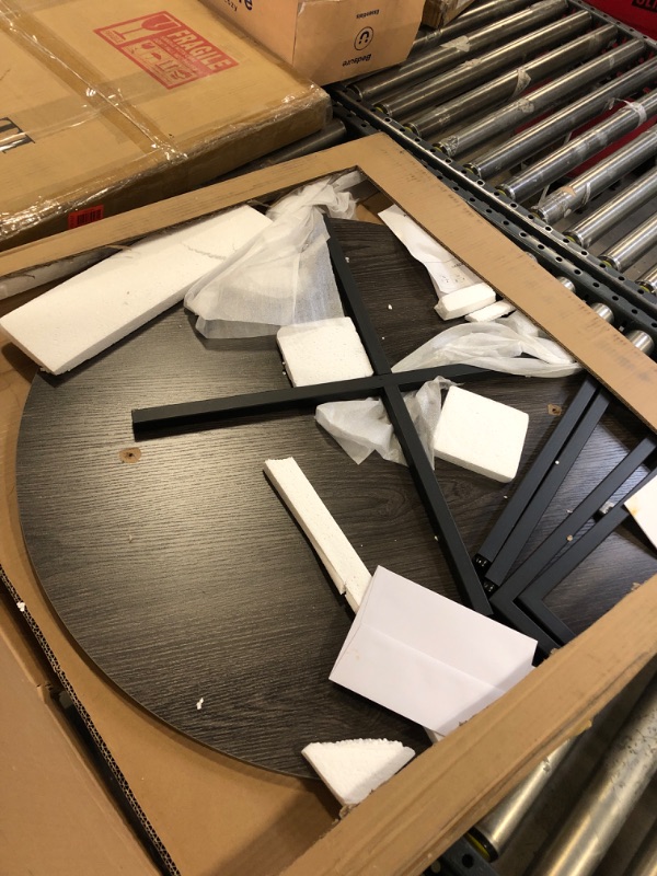 Photo 1 of Round Coffee Table Modern Coffee Table Sofa Table Tea Table for Living Room, Office Desk, Balcony, Wood Desktop and Metal Legs, 31.5inch Grey Grey 31.5"W